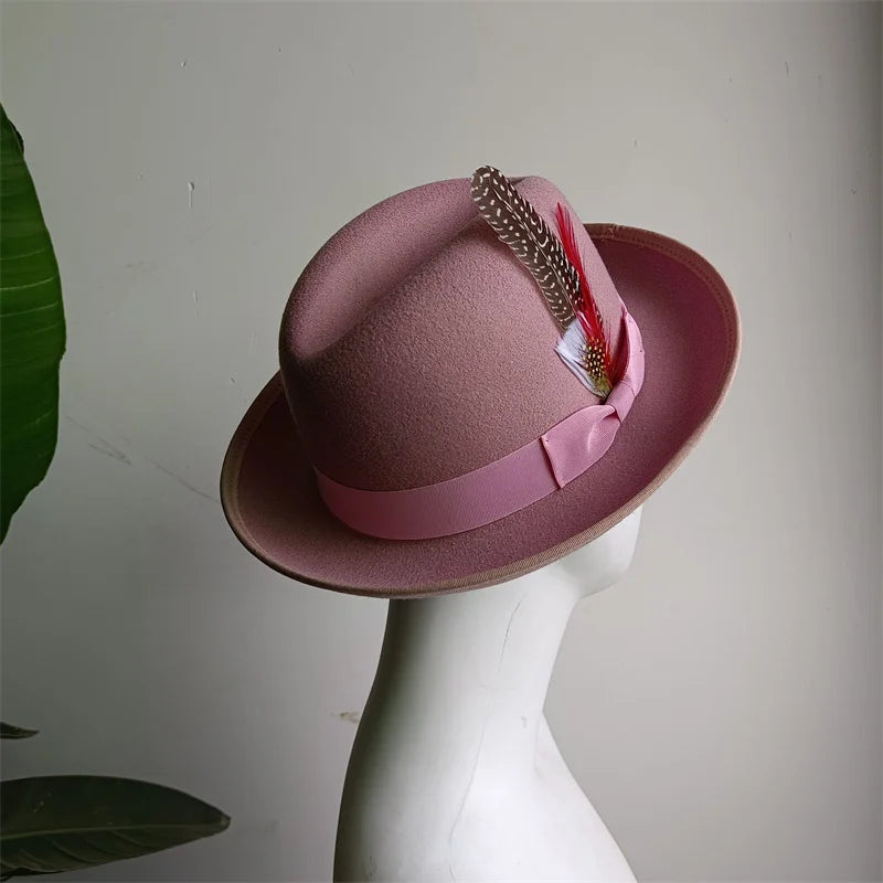 Hats Fedoras  Wide Brim Hat Panama Felt Hat for Male Jazz Hat Church Top Cap British Women Fedoras Hats for Men шляпа женская