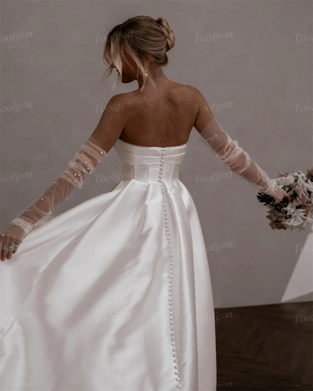 Toofgon Customized a Line Wedding Dresses With Pockets Pleats Strapless Buttons Formal Party Wedding Gowns Bridal Dress 2024 - My Store