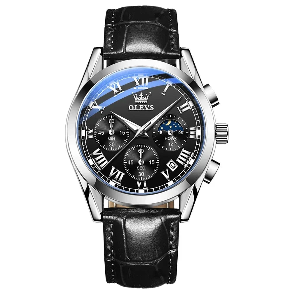 OLEVS Quartz Watch for Men Top Brand Luxury Watches Moon Phase Waterproof Mens Watches Fashion Chronograph Wrist Watches for Men
