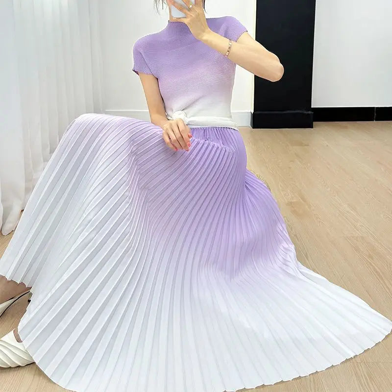 Elegant Two Piece Skirt Set Costume Women's Suit Skirts Pleated Skirt  Female Outfit Women's Casual Skirts Blouses Wrinkle Set