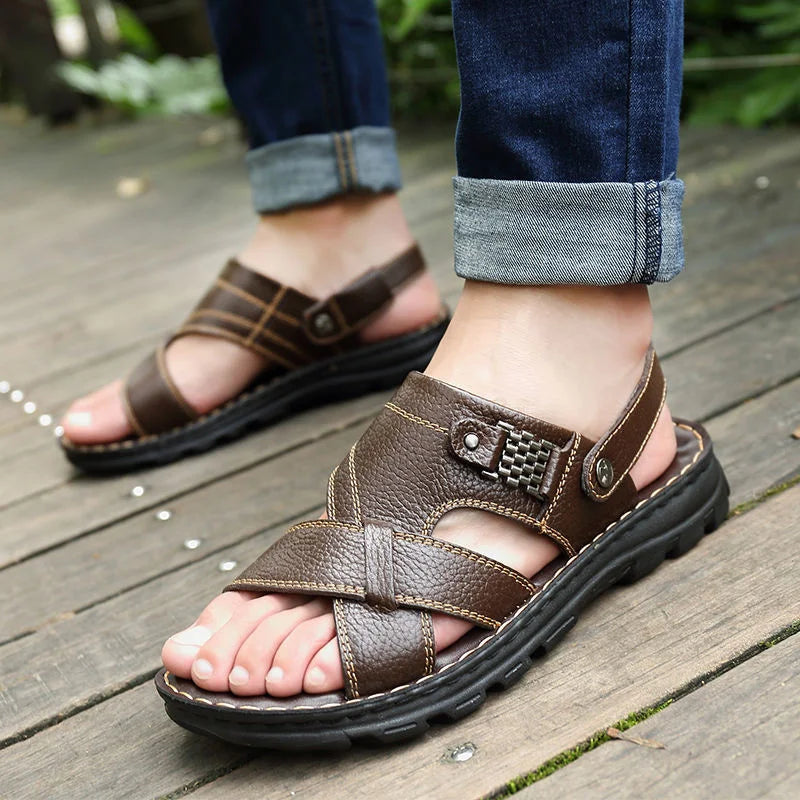 Men's Sandals 2023 Summer New Non-Slip Genuine Leather Sandals Soft Slippers Zapatos Flat for Mens Casual Shoes Sandalias Hombre