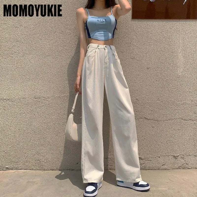 Streetwear High Waist Women's Fashion Jeans Woman Girls Women Wide Leg Pants Trousers Female Jean Femme Denim Bagge Mom Jeans