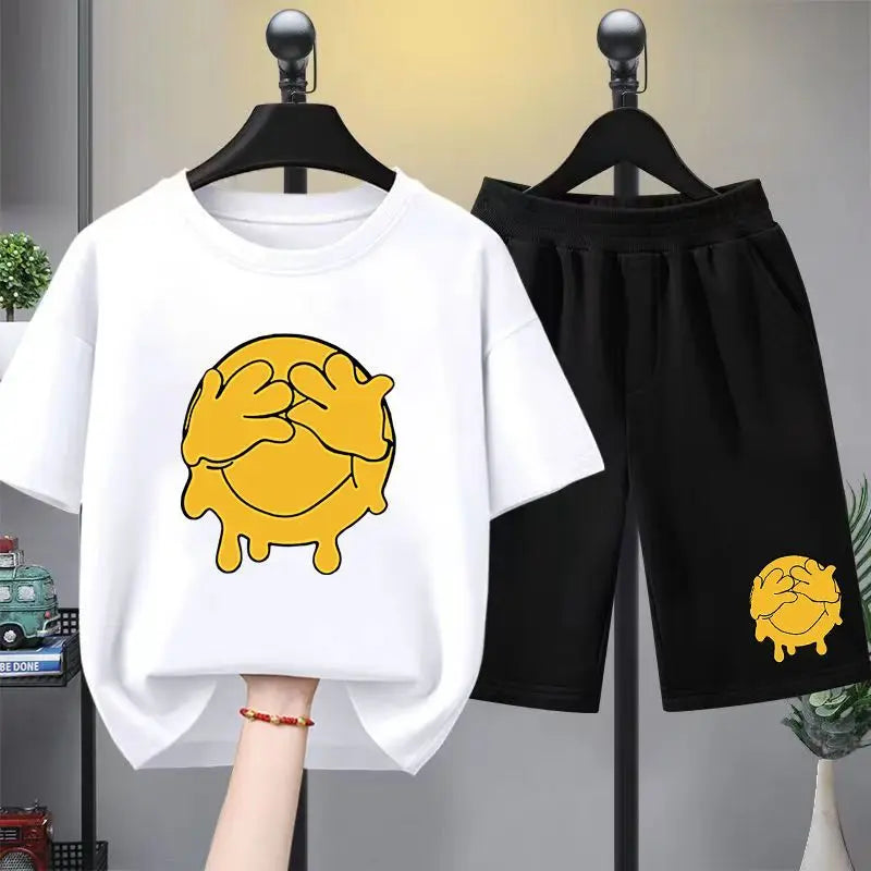 Summer Children Boy Clothes Cartoon Short Sleeve T-Shirts and Shorts 2 Pieces Set for Baby Girls Kid Casual Top Bottom Outfits