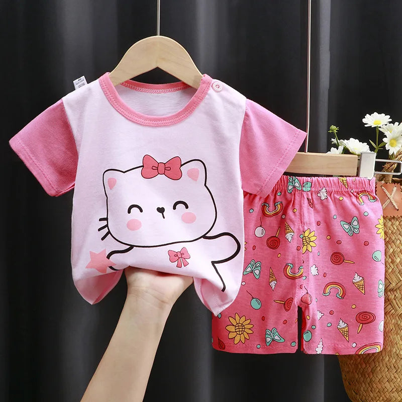 Cartoon Print Newborn Baby Clothes Set Soft Cotton Baby Set Baby Girls Set 0-3year Summen Baby Girls Clothes Set
