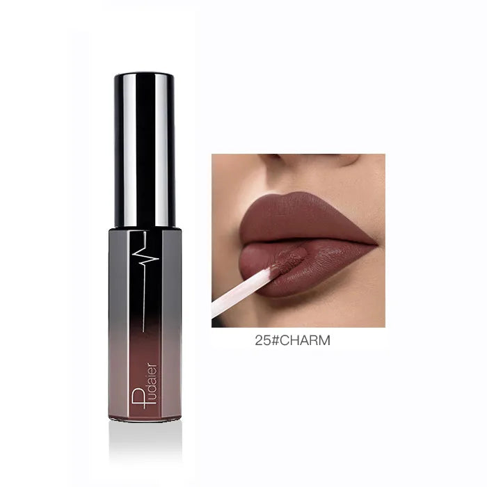 Pudaier Semi Matte Liquid Lipstick Lips Makeup Half Moisturizing Lip Gloss Makeup Cosmetics Moisturizer Lipgloss Make Up Batom - My Store