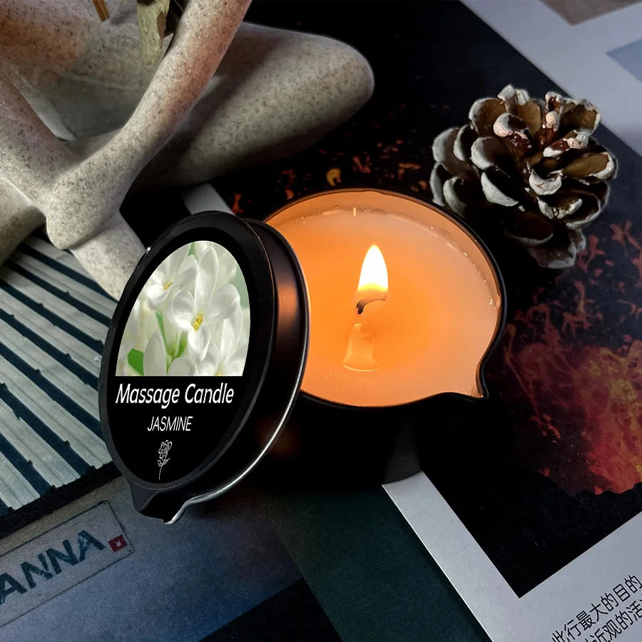 Massage Candle -Essential Oil- Six Different Scents , 1oz/2oz Melts Into Warm Massage Oil - Sensual Massage Candle, Pour Spout