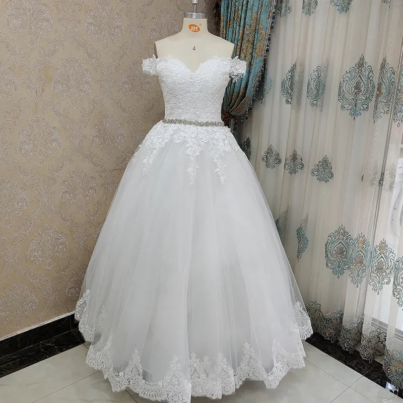 9183 2024 Off Shoulder Embroidery Charming Sweetheart White Wedding Dress Custom Made Size Ball Gown Wedding Dresse - My Store