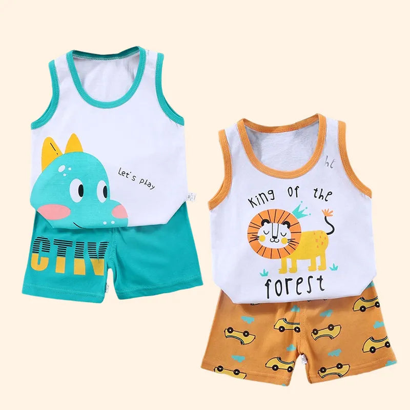 2PCS Children Clothing Vest Suit Children's Sets Summer Cotton T-Shirts Shorts Boys Girls Sleeveless Kids Clothes for Baby