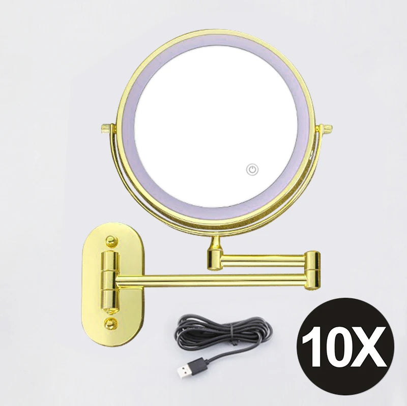 8 Inch Wall Mounted Makeup Mirror Black 3x-10x Magnifying 3 Color LED Light Double Side Bathroom Smart Shaving Cosmetic Mirrors