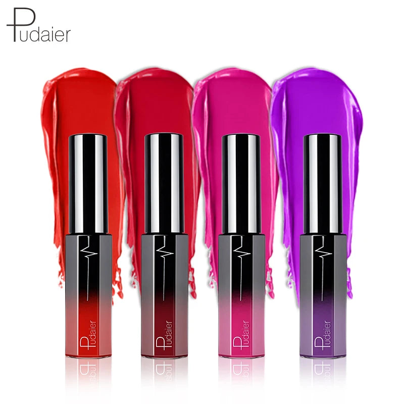 Pudaier Semi Matte Liquid Lipstick Lips Makeup Half Moisturizing Lip Gloss Makeup Cosmetics Moisturizer Lipgloss Make Up Batom - My Store