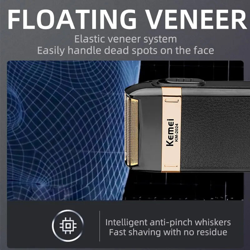 Kemei-2024 Electric Shaver for Men Twin Blade Waterproof Reciprocating Cordless Razor USB Rechargeable Shaving Barber Trimmer