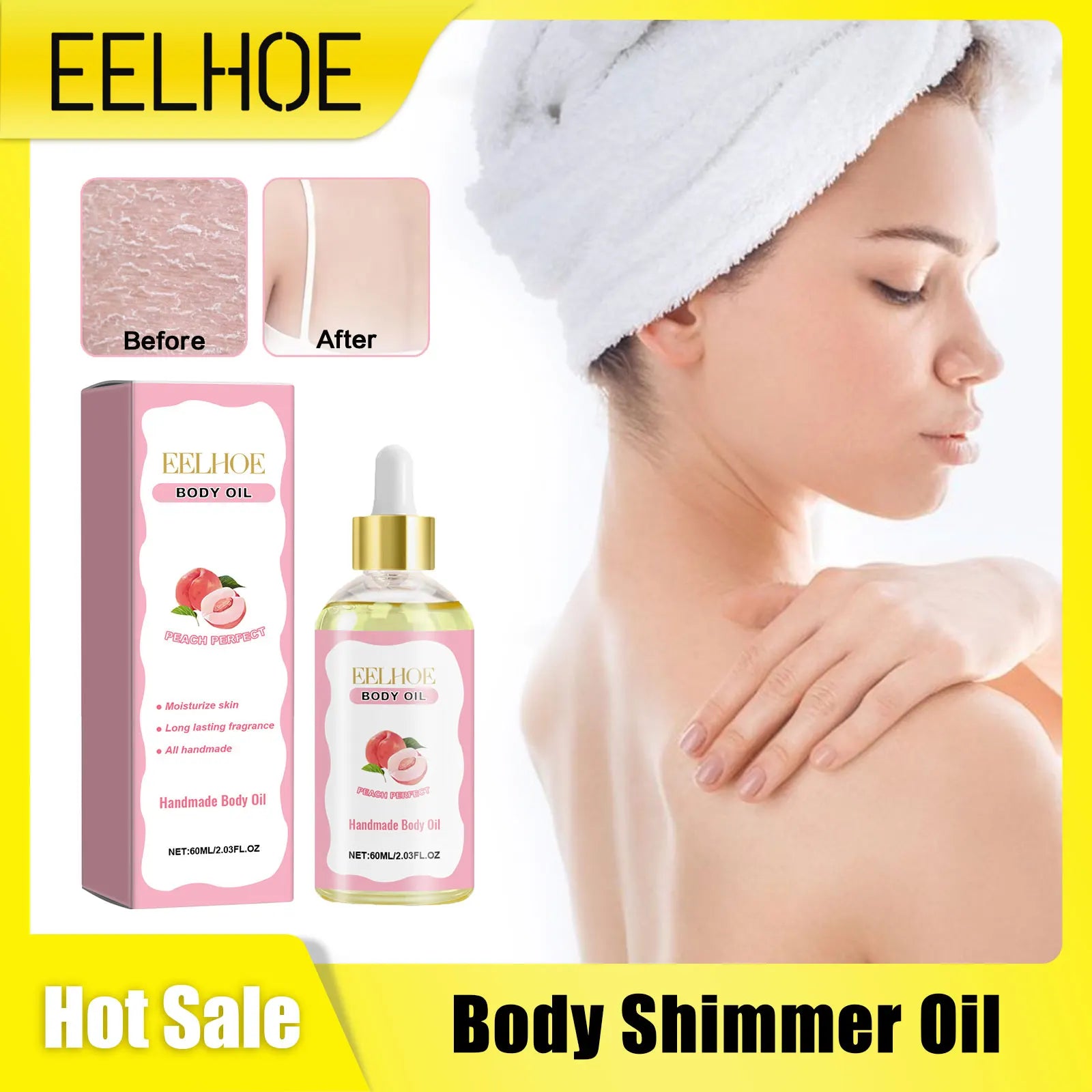 EELHOE Full Body Massage Oil Improve Skin Dryness Moisturizing Skin Nourishing Body Oil Peach Repair Skin Care Body Shimmer Oil
