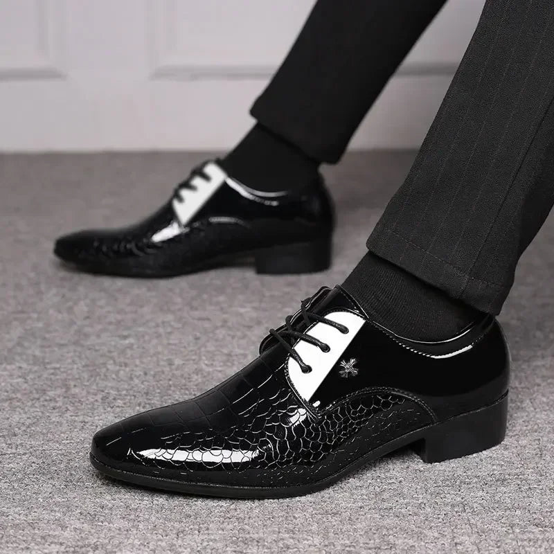 Oxford Shoes for Men Luxury Patent Leather Wedding Shoes Office Slip on Men Work Shoe New Pointed Toe Derbies Sapatos Masculinos
