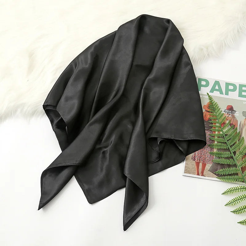90cm Solid Colors Neckerchief Hijab Scarf for Women Silk Satin Headband Hair Scarves Female Square Shawls Head Scarfs for Ladies