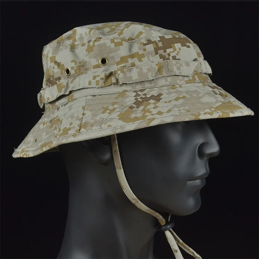 Tactical Boonie Hats Sun Fishing Hat Outdoor Camouflage Bobble Cap Hiking Fisherman Sniper Ghillie Bucket Hats