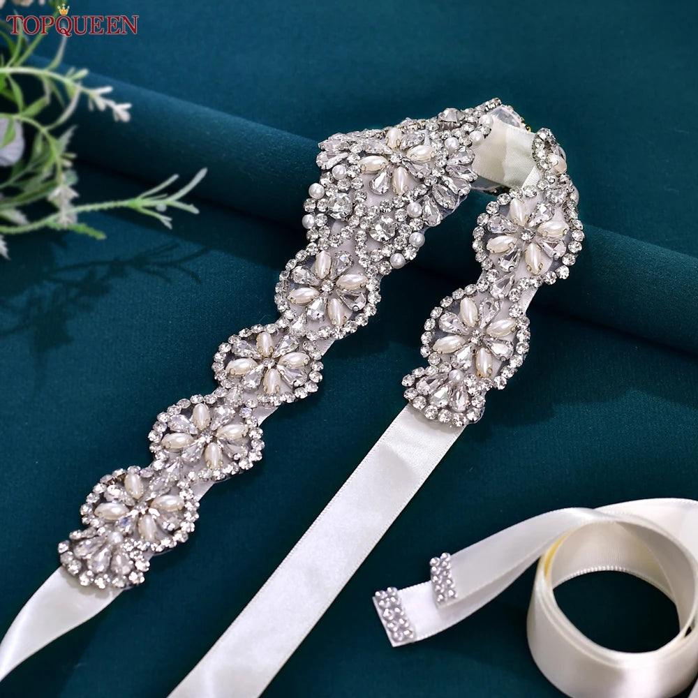 TOPQUEEN Luxury Bridal Belts With Rhinestone Bride Wedding Accessories Belt for Women Wedding Dress Sash Belt Formal Belts S161