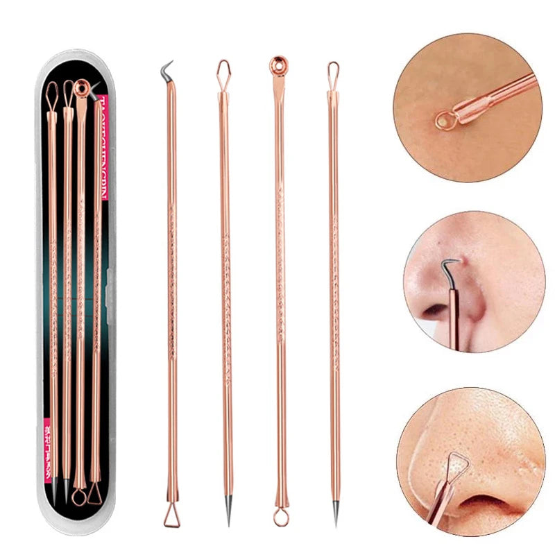 4pcs/Pack Blackhead Remover Tool Washable Stainless Steel Blackhead Extractor Face Pimple Cleaning Tools Skin Care Accessories