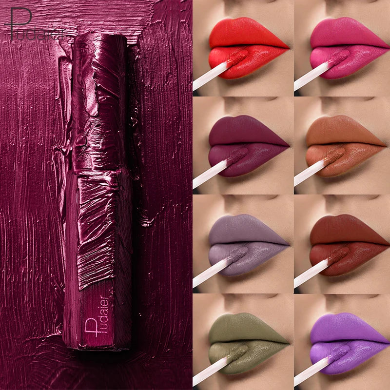 Pudaier Semi Matte Liquid Lipstick Lips Makeup Half Moisturizing Lip Gloss Makeup Cosmetics Moisturizer Lipgloss Make Up Batom - My Store