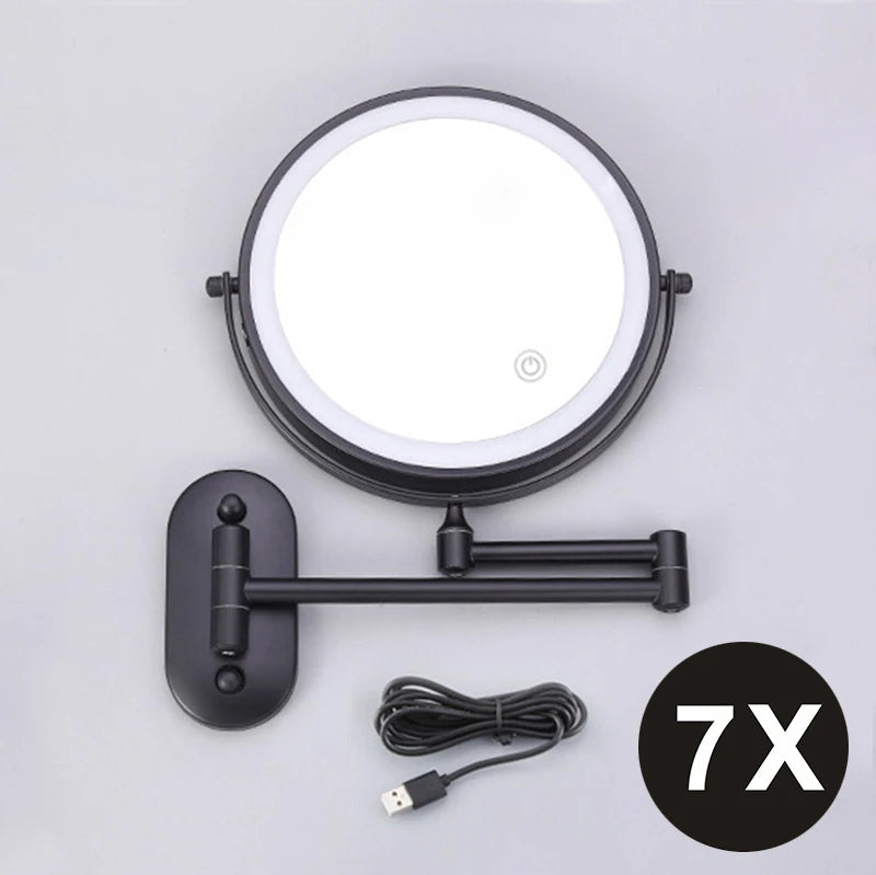 8 Inch Wall Mounted Makeup Mirror Black 3x-10x Magnifying 3 Color LED Light Double Side Bathroom Smart Shaving Cosmetic Mirrors