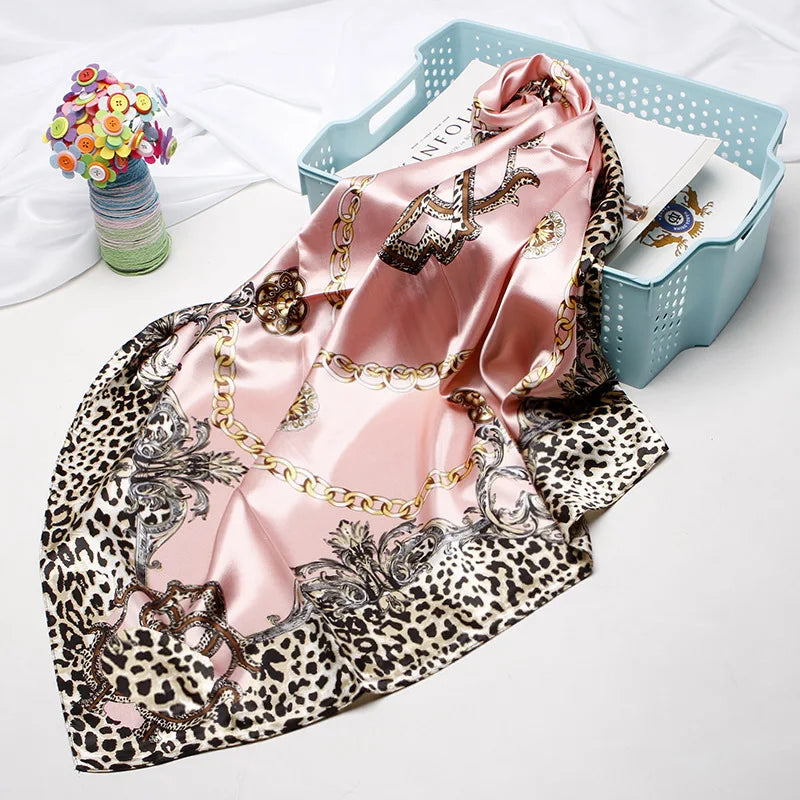 Fashion Kerchief Silk Satin Neck Scarf for Women Print Hijab Scarfs Female 90*90cm Square Shawls and Wraps Scarves for Lady