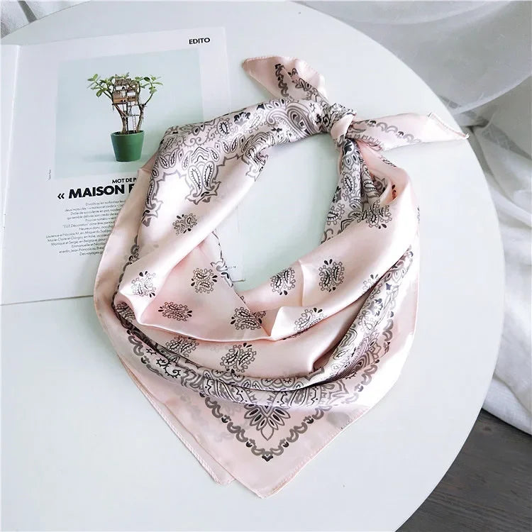 70cm Fashion Bandana Hair Scarf for Women Paisley Print Kerchief Silk Satin Head Scarfs Square Shawl Wraps Neck Scarves for Lady