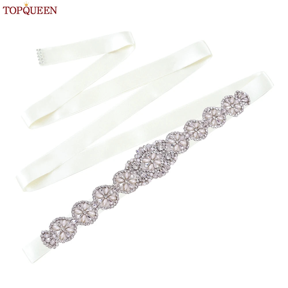 TOPQUEEN Luxury Bridal Belts With Rhinestone Bride Wedding Accessories Belt for Women Wedding Dress Sash Belt Formal Belts S161