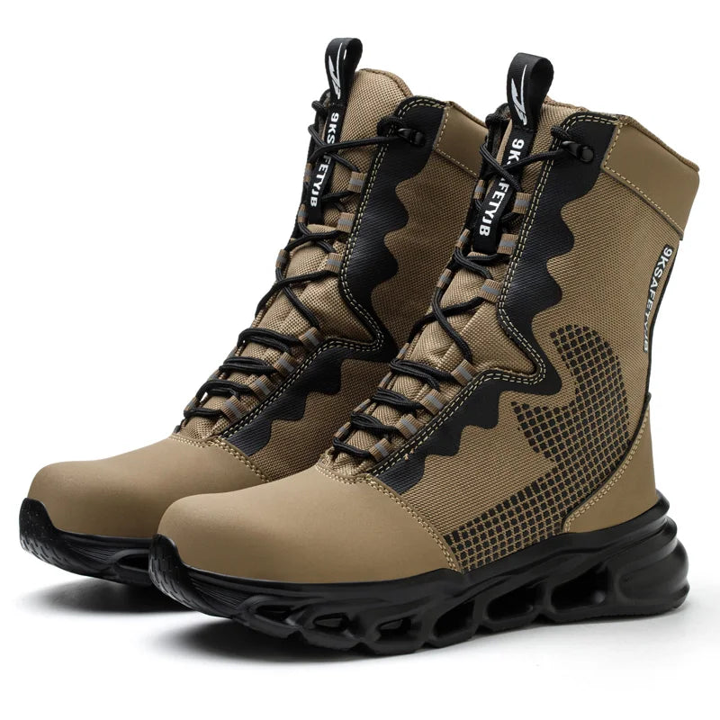 Construction Work Boots Men High Top Steel Toe Safety Shoes Non Slip Puncture Proof Rubber Work Boots Indestructible Combat Boot