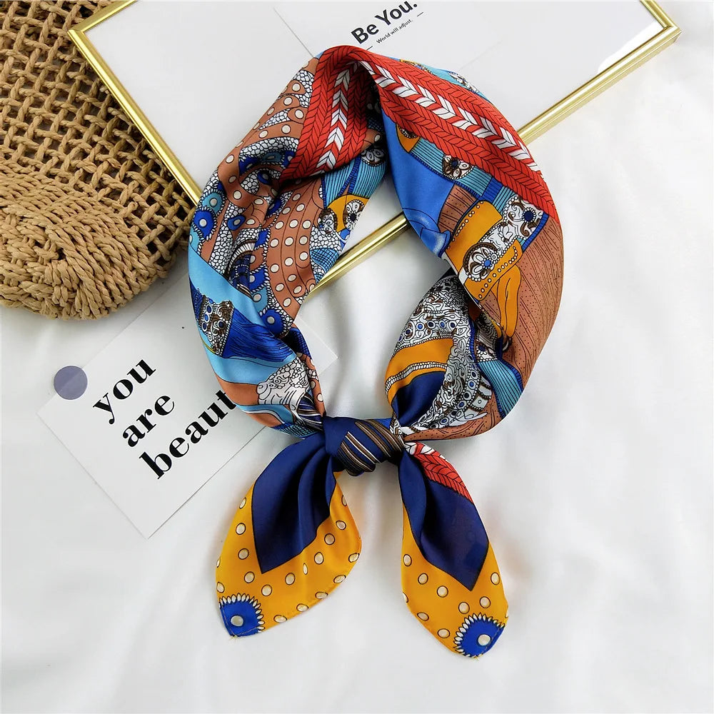 70cm Fashion Bandana Hair Scarf for Women Paisley Print Kerchief Silk Satin Head Scarfs Square Shawl Wraps Neck Scarves for Lady