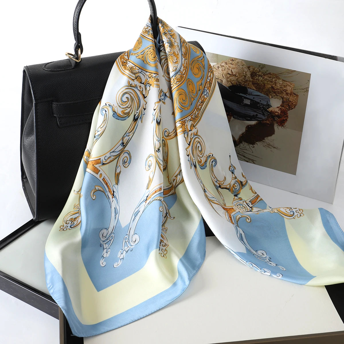Fashion Scarves for Women Shawl Print Silk Satin Hijab Scarf Female Bandana 70*70cm Luxury Brand Square Shawls Scarfs for Ladies