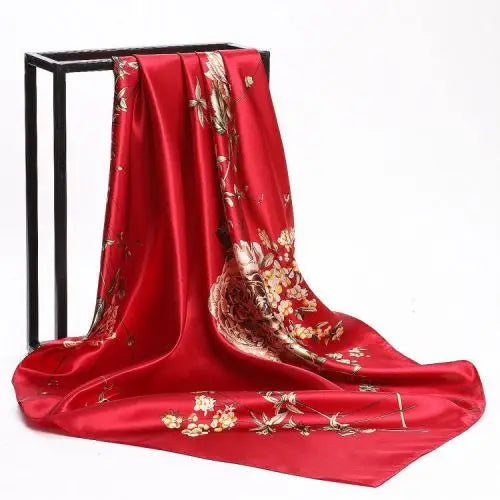 Fashion Kerchief Silk Satin Neck Scarf for Women Print Hijab Scarfs Female 90*90cm Square Shawls and Wraps Scarves for Lady