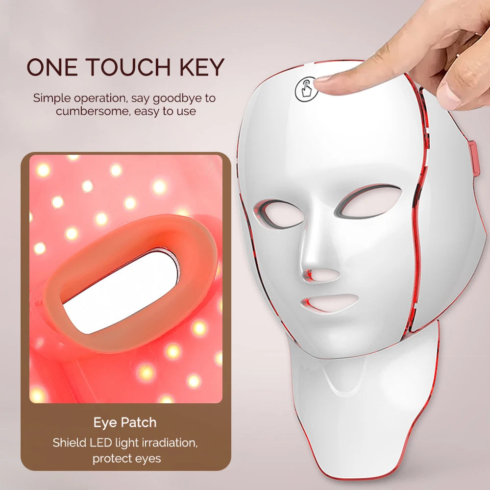 Foreverlily 7 Colors Light LED Facial Skin Care Mask With Neck Skin Rejuvenation Treatment Beauty Anti Acne Therapy Whitening