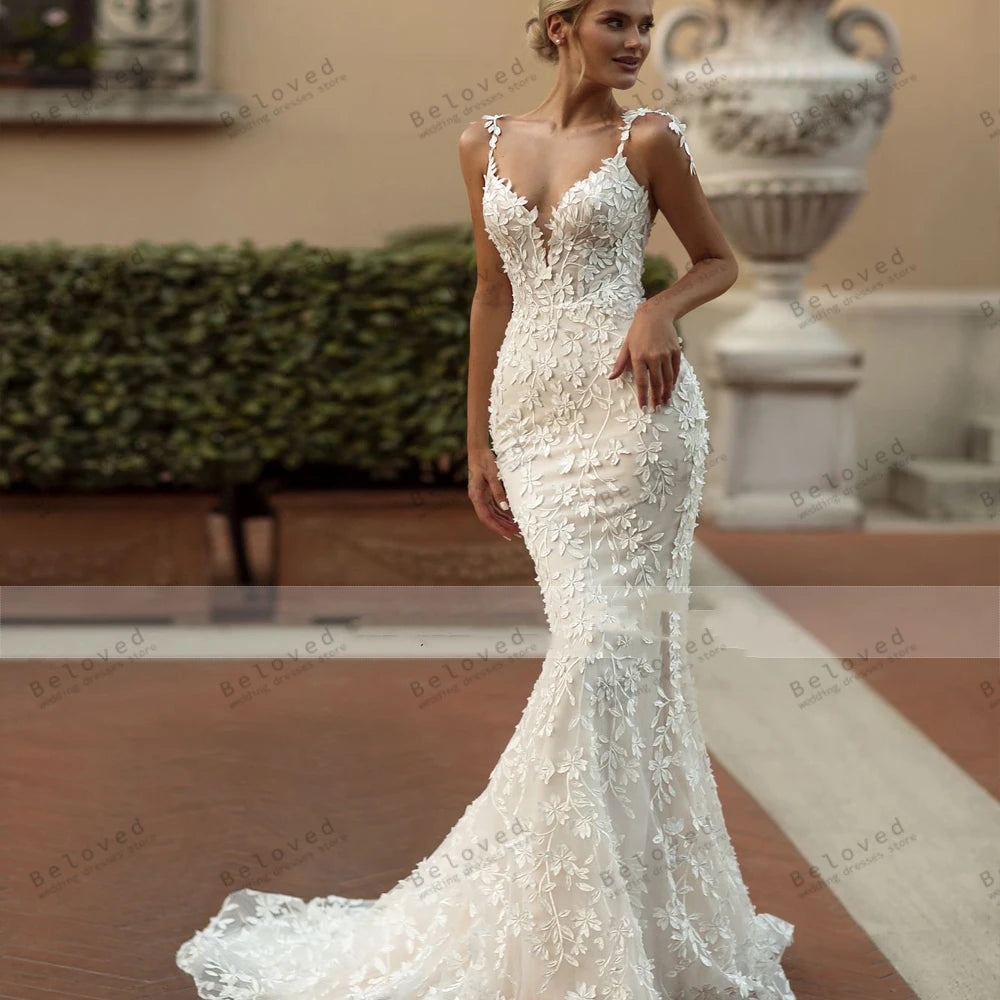 Exquisite Wedding Dresses Gorgeous Bridal Gowns Lace Tiered Robes Spaghetti Straps Backless Vestidos De Novia Customized 2025 - My Store