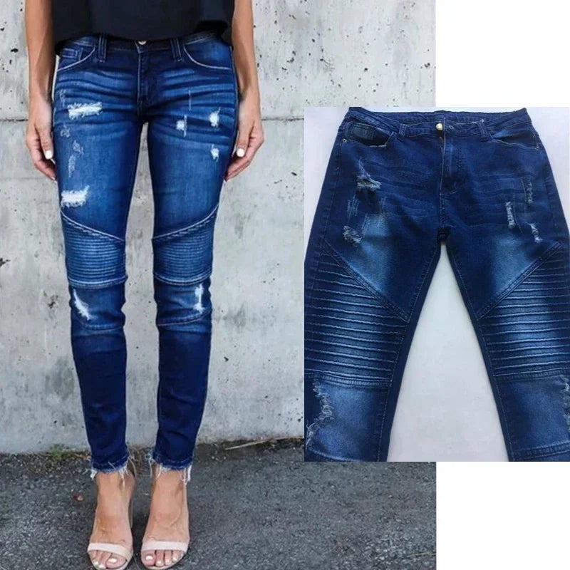 Ripped Jeans Women 2025 New Moto Biker Jeans Woman Push Up Denim Pants for Women Clothing Jean Femme Pantalones Mujer Blue XXL
