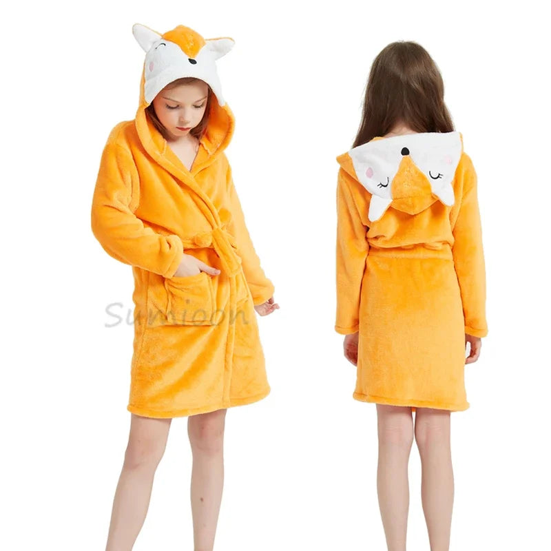 New Children Bath Robe Baby Towel Children's Unicorn Hooded Bathrobes for Boys Girls Pajamas Kids Sleepwear Bath Robes Fox Wolf