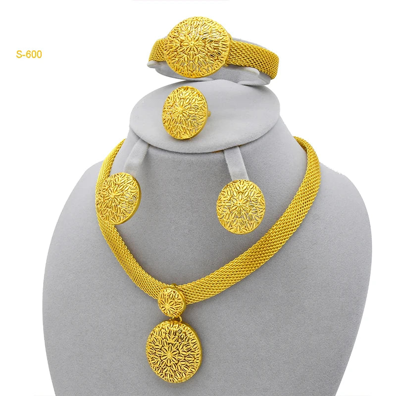 XUHUANG African Necklaces Bracelets Earing Sets Nigerian Wedding Jewelry Set Ethiopian Gold Colour Necklace Jewellery Set Gifts