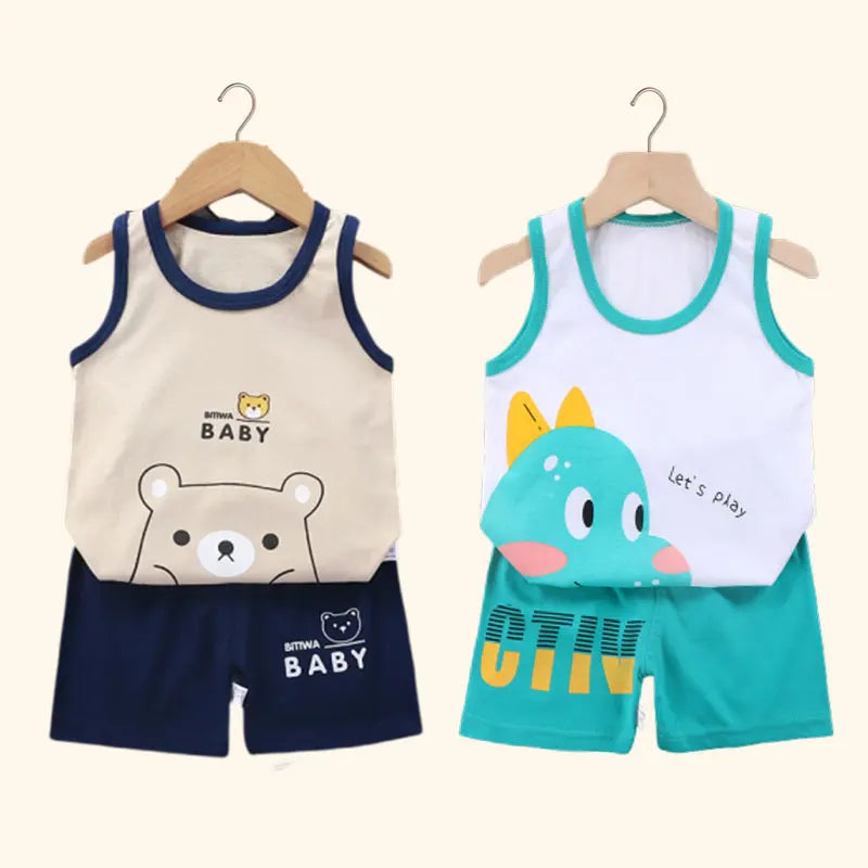 2PCS Children Clothing Vest Suit Children's Sets Summer Cotton T-Shirts Shorts Boys Girls Sleeveless Kids Clothes for Baby
