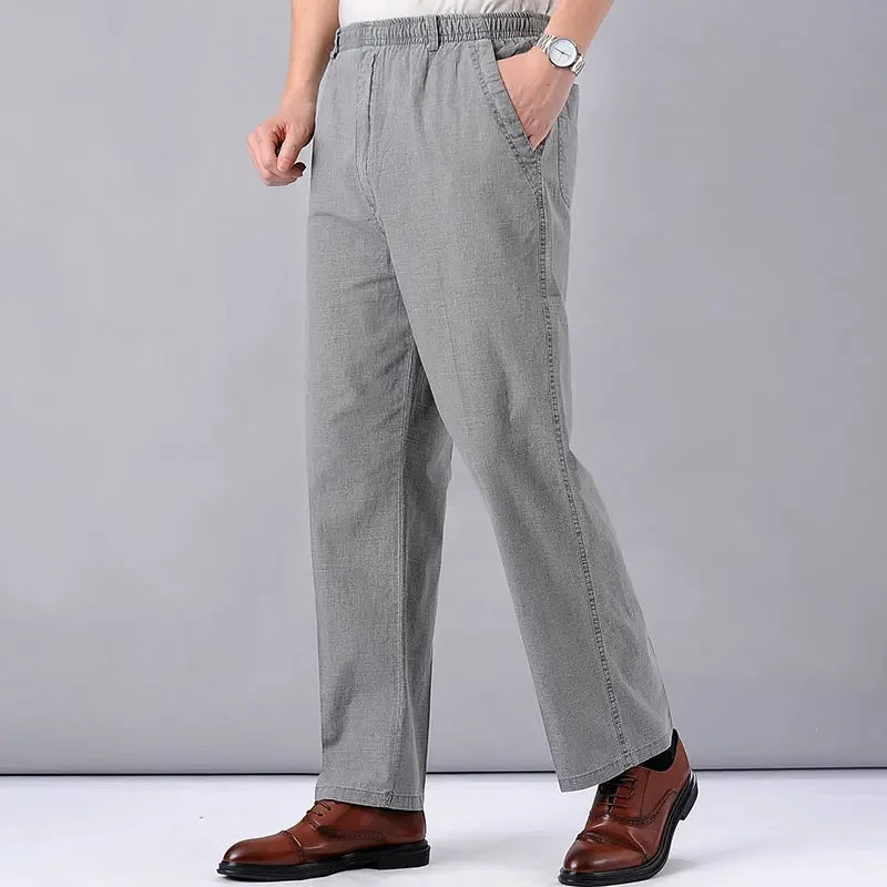 Men's Linen Pants High Waist Lightweight Summer Pants Men 2024 Thin Clothing Loose Cotton Trouser Elastic Band Work Vintage Pant
