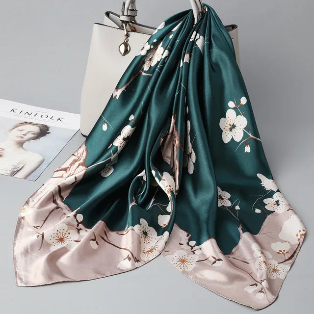 Fashion Kerchief Silk Satin Neck Scarf for Women Print Hijab Scarfs Female 90*90cm Square Shawls and Wraps Scarves for Lady