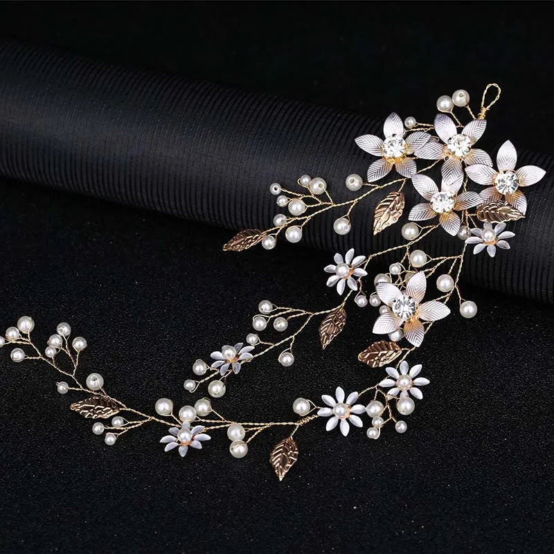 New Wedding Hair Accessories Crystal Pearl Hair Belt Wedding Bridal Hairband Hair Ornament Hair Jewelry Bride Headdress Headband