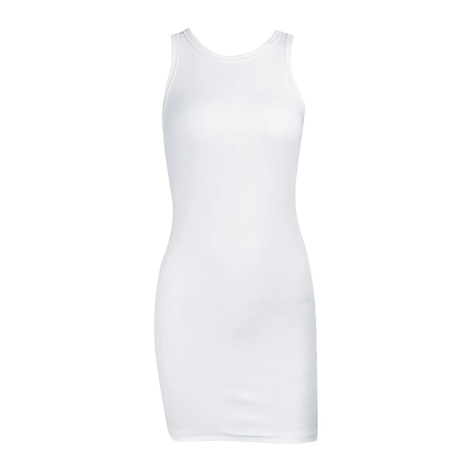 Women'S Sleeveless Summer Dresses Qutfits Slim Dress Sexy Solid Color O Neck Tank Dress Cotton Sport Wrap Buttocks Dresses