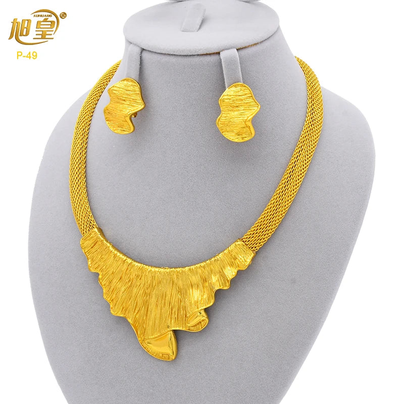 XUHUANG African Necklaces Bracelets Earing Sets Nigerian Wedding Jewelry Set Ethiopian Gold Colour Necklace Jewellery Set Gifts