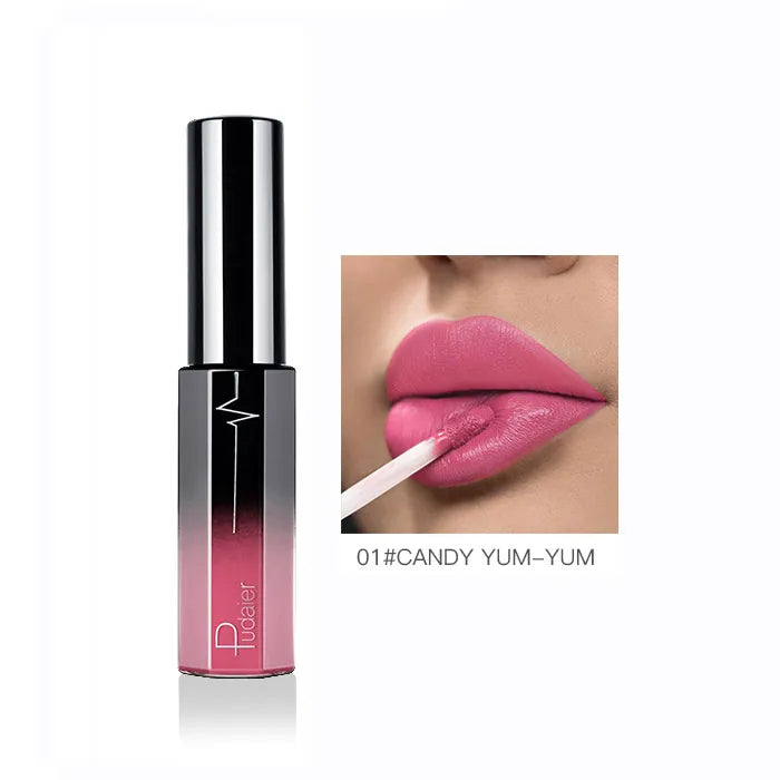 Pudaier Semi Matte Liquid Lipstick Lips Makeup Half Moisturizing Lip Gloss Makeup Cosmetics Moisturizer Lipgloss Make Up Batom - My Store