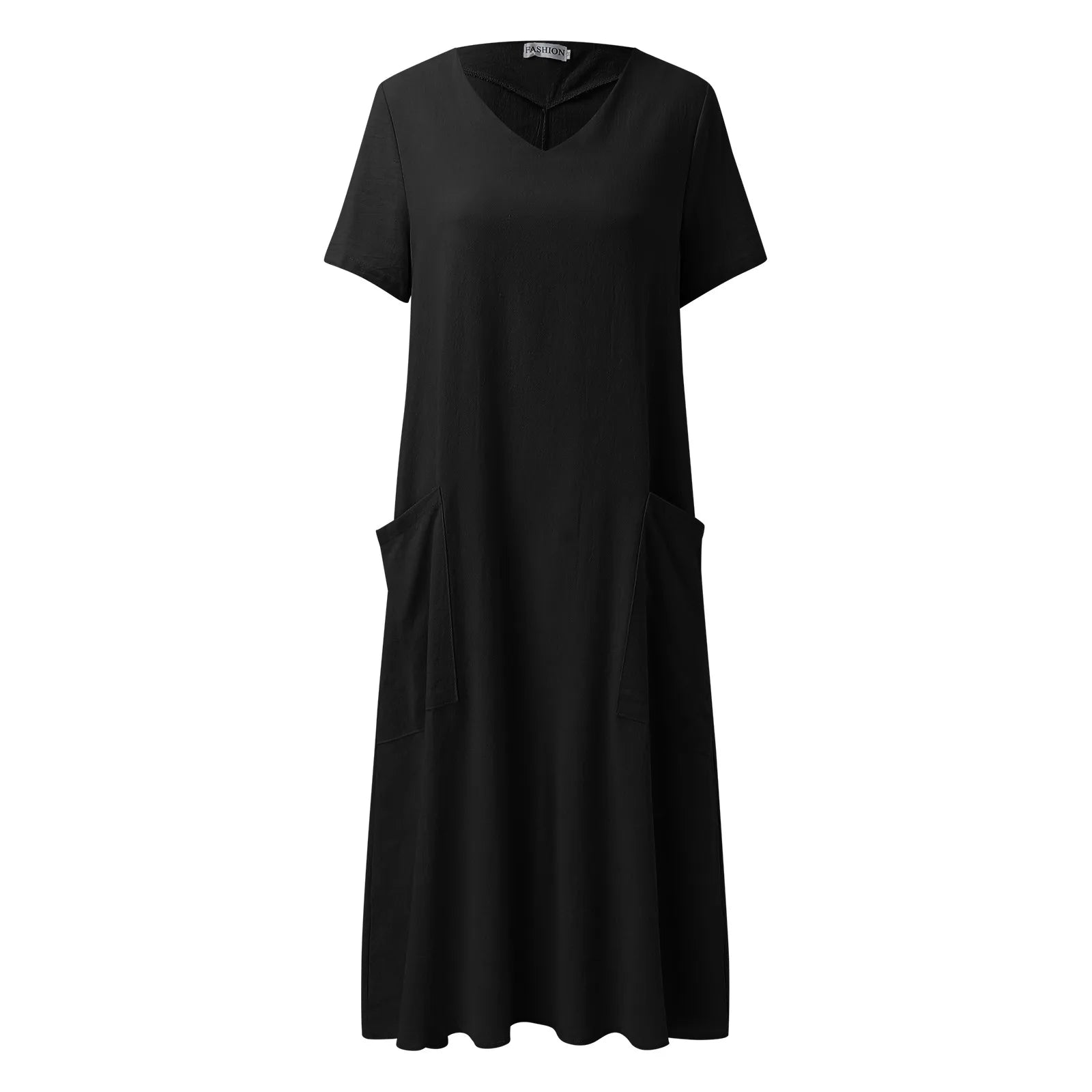 Summer Dresses Qutfits Causal Dress Short Sleeved Cotton Linen v Neck Dress With Pocket Loose Comfy Dresses Vestidos