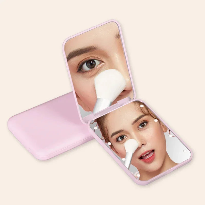 Mini Compact Led Makeup Mirror With Light 2X Magnifying Small Pocket Portable Travel Pink Black Foldable Cosmetic Vanity Mirrors