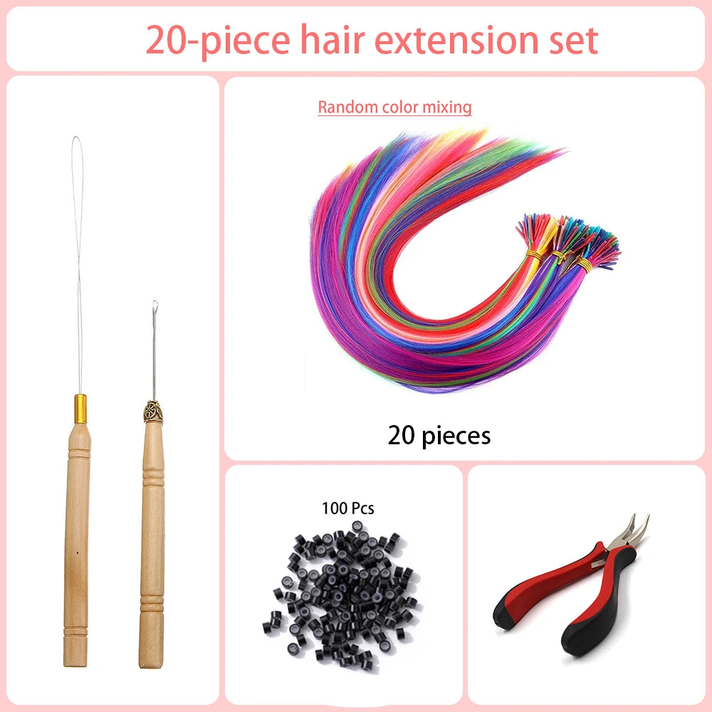 20 Strands/Pack Random Ten Colors Synthetic Colored I-Tip Stick Hair Extensions Straight Hair 16 Inch for Women High Temperature