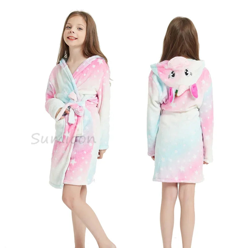 New Children Bath Robe Baby Towel Children's Unicorn Hooded Bathrobes for Boys Girls Pajamas Kids Sleepwear Bath Robes Fox Wolf