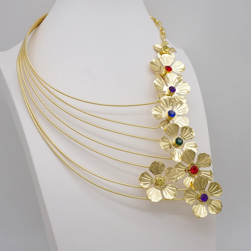 Dubai Gold Color Flower Jewelry Sets for Women Costume India Jewellery Set African Beads Jewelry Sets Wedding Gift