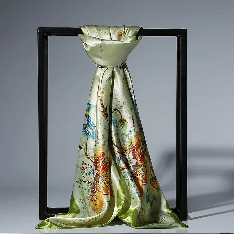 90cm Fashion Silk Satin Scarf for Women Headband Floral Print Kerchief Hijab Scarves Fermale Square Shawls and Wraps Neck Scarfs