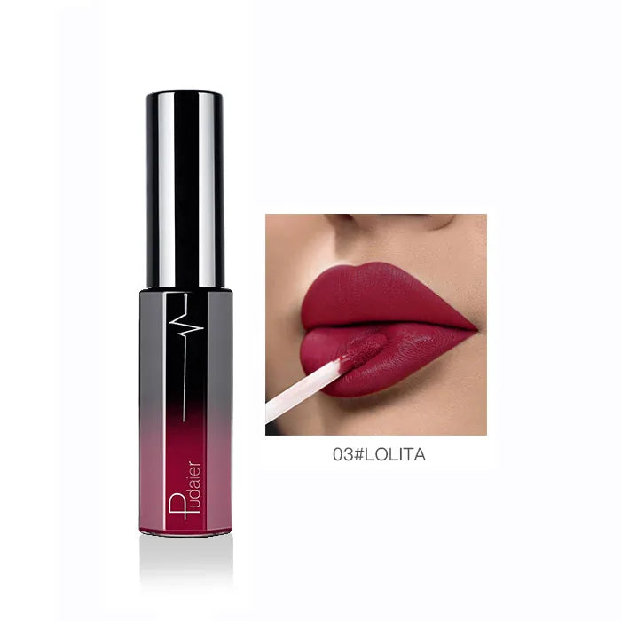 Pudaier Semi Matte Liquid Lipstick Lips Makeup Half Moisturizing Lip Gloss Makeup Cosmetics Moisturizer Lipgloss Make Up Batom - My Store