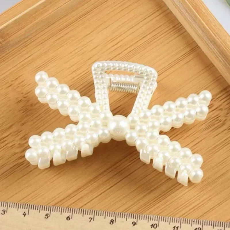 2pcs Elegant Pearls Beads Hairpin for Women Cute Geometric Hair Claw Barrettes Headwear Horsetail Hair Clips Hair Accessories